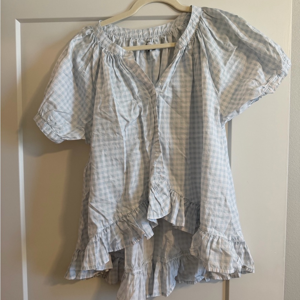 Women's Blue Gingham Ruffle Set